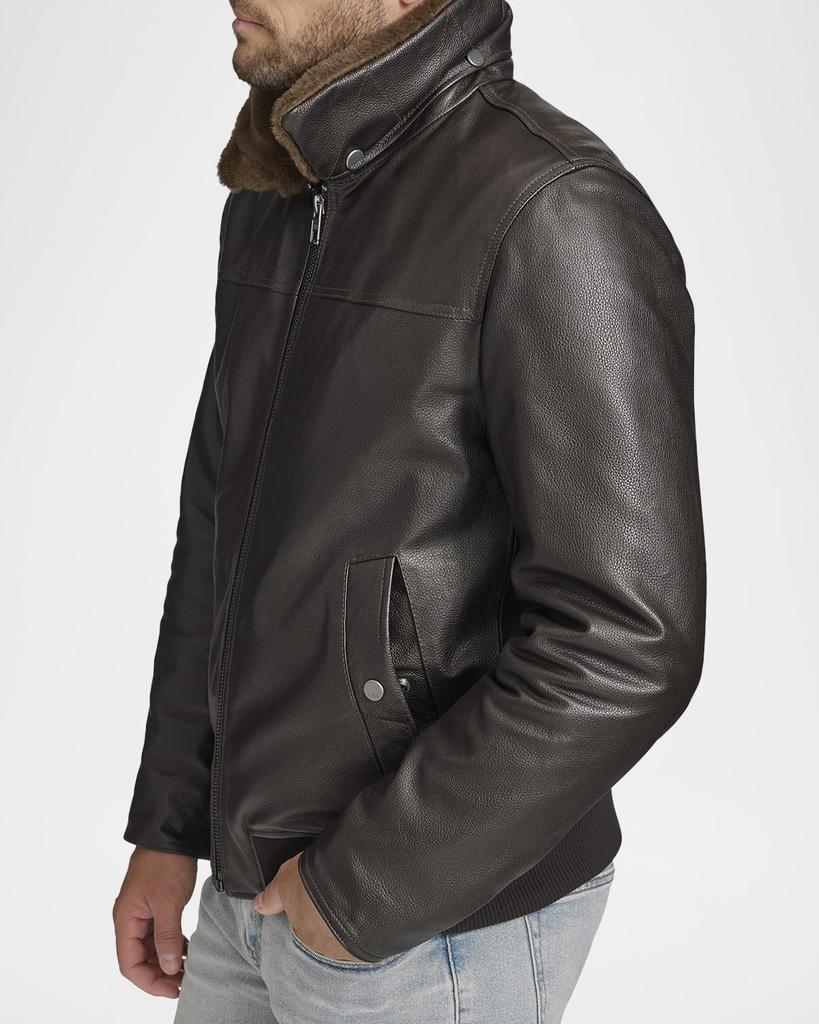 Andrew Marc Men's Leather Jacket with Removable Shearling Collar