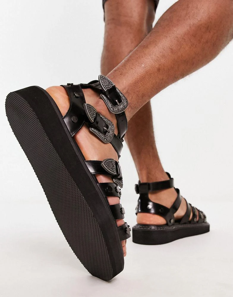 ASOS ASOS DESIGN chunky gladiator sandals in black leather with western detailing 2