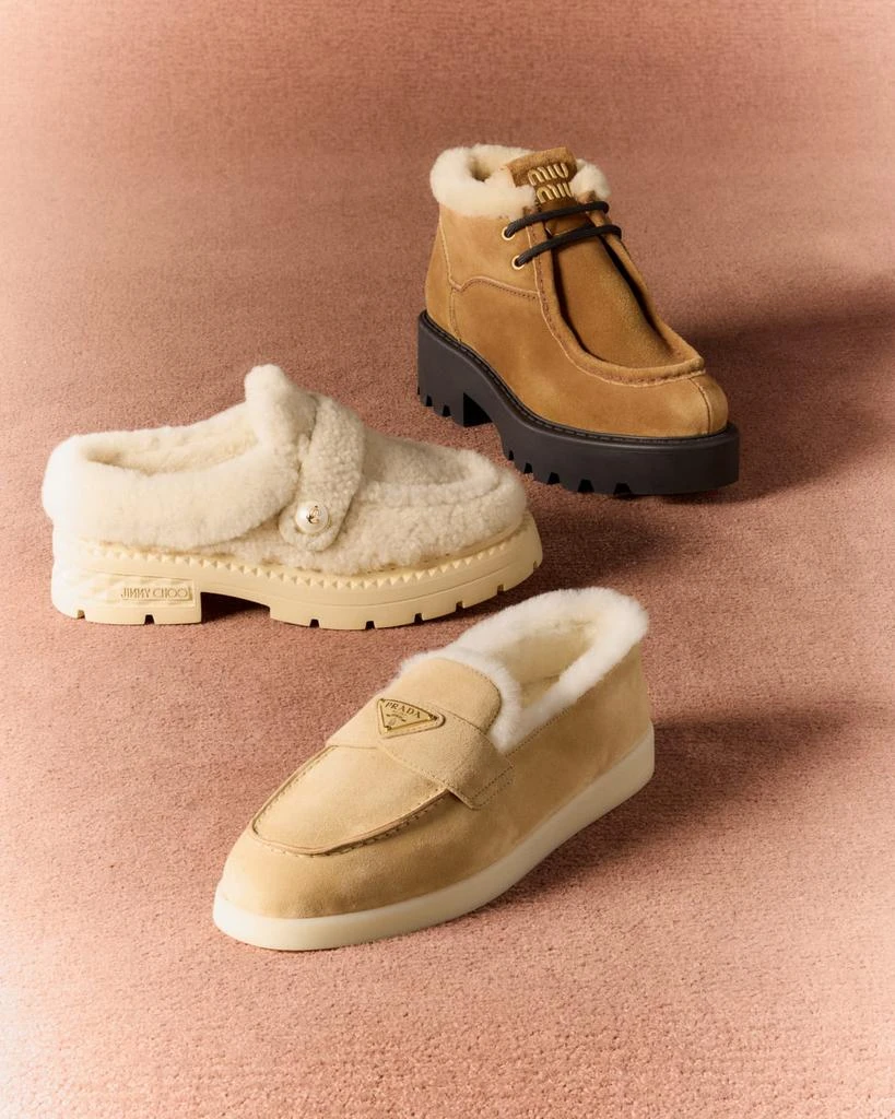 Miu Miu Suede Shearling Lace-Up Chukka Booties 6