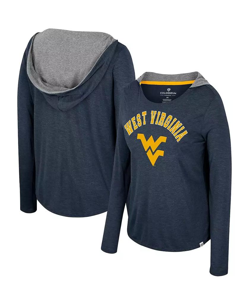 Colosseum Women's Navy West Virginia Mountaineers Distressed Heather Long Sleeve Hoodie T-shirt