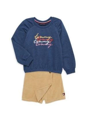 Tommy Hilfiger Little Girl’s 2-Piece Sweatshirt & Corduroy Skort Set 1