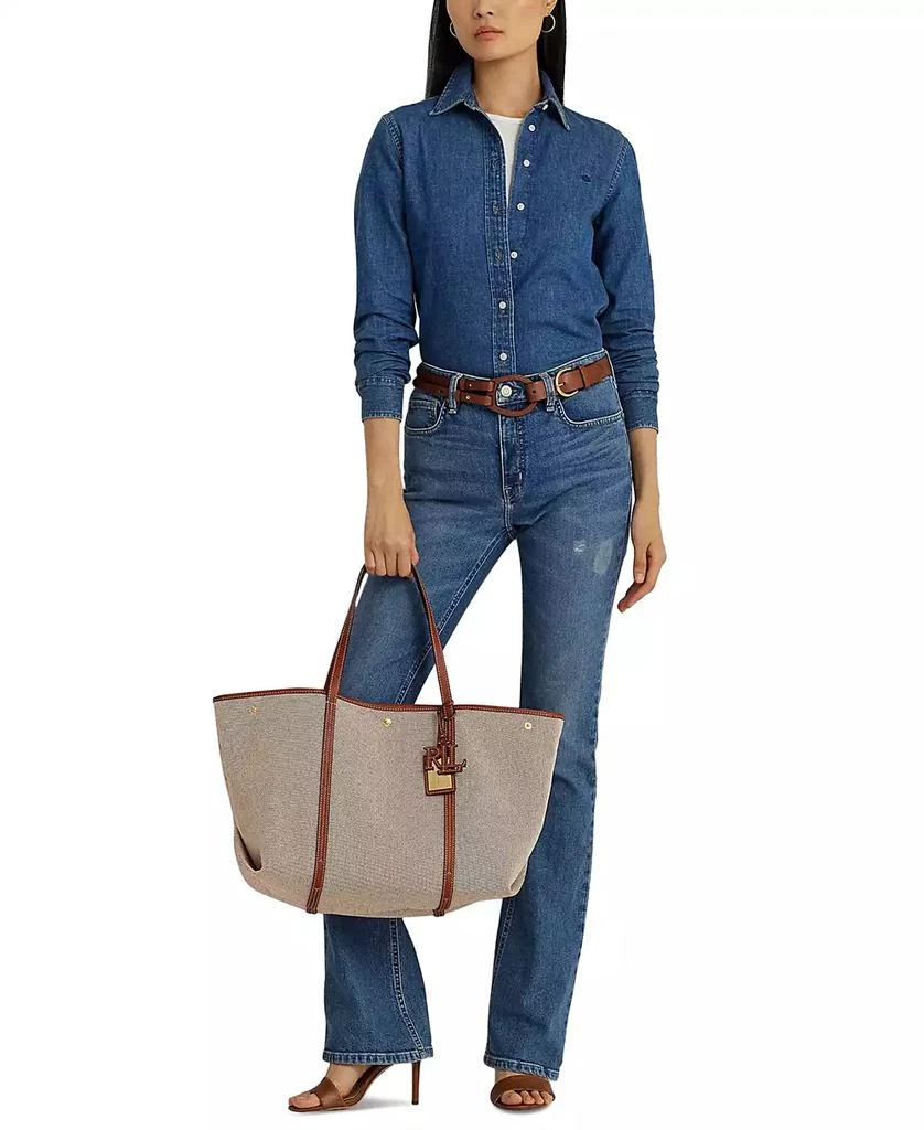 Ralph Lauren Emerie Canvas and Leather Extra Large Tote 7