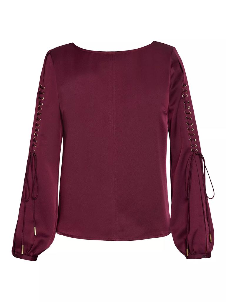 Santorelli Crepe Lattice-Sleeve Top