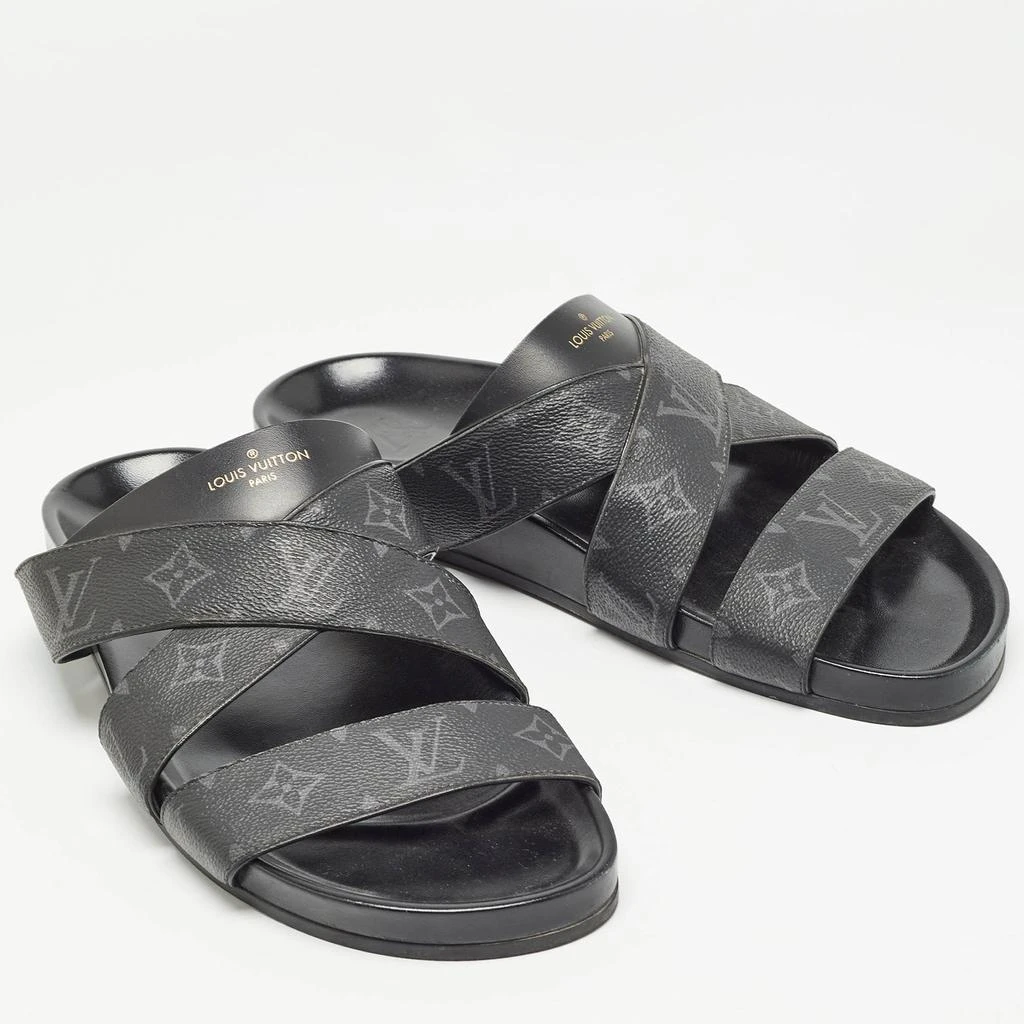 Louis Vuitton Louis Vuitton Black Monogram Leather Mirabeau Flat Slides Size 43  4