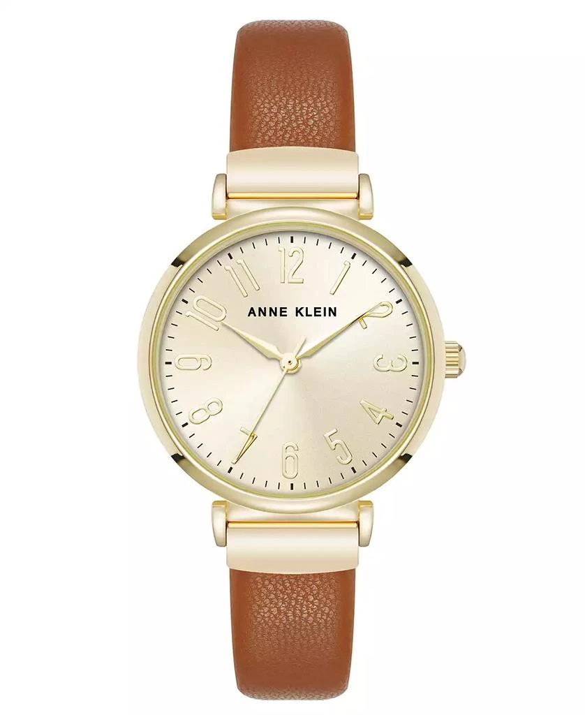Anne Klein Women's Quartz Round Easy to Read Brown Faux Leather and Gold-Tone Alloy Metal Watch 1