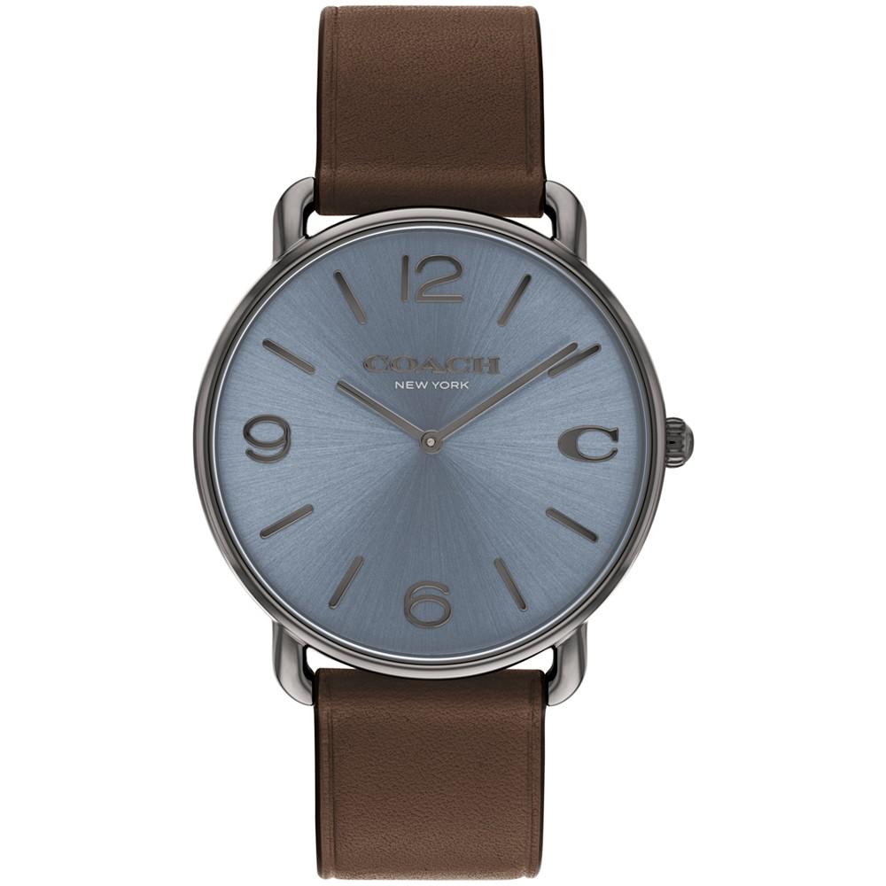 COACH Unisex Elliot Dark Brown Leather Strap Watch, 40mm