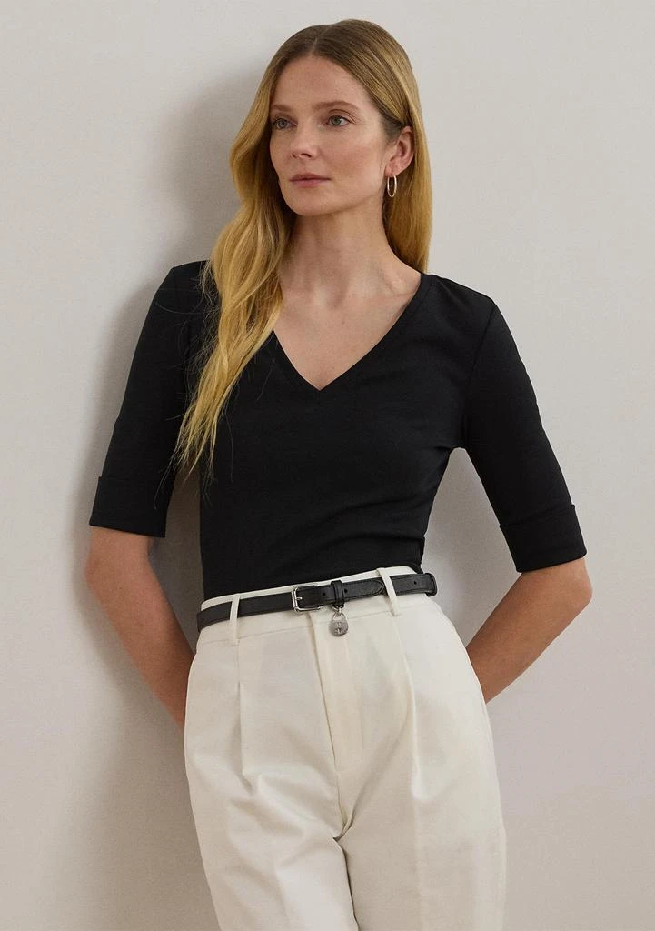 Ralph Lauren Women
s Stretch Cotton Elbow-Sleeve V-Neck T-Shirt