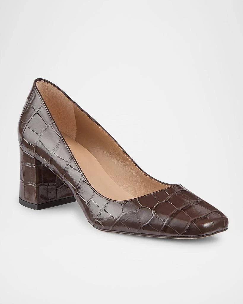 LK Bennett Sally Croco Square-Toe Block-Heel Pumps 2