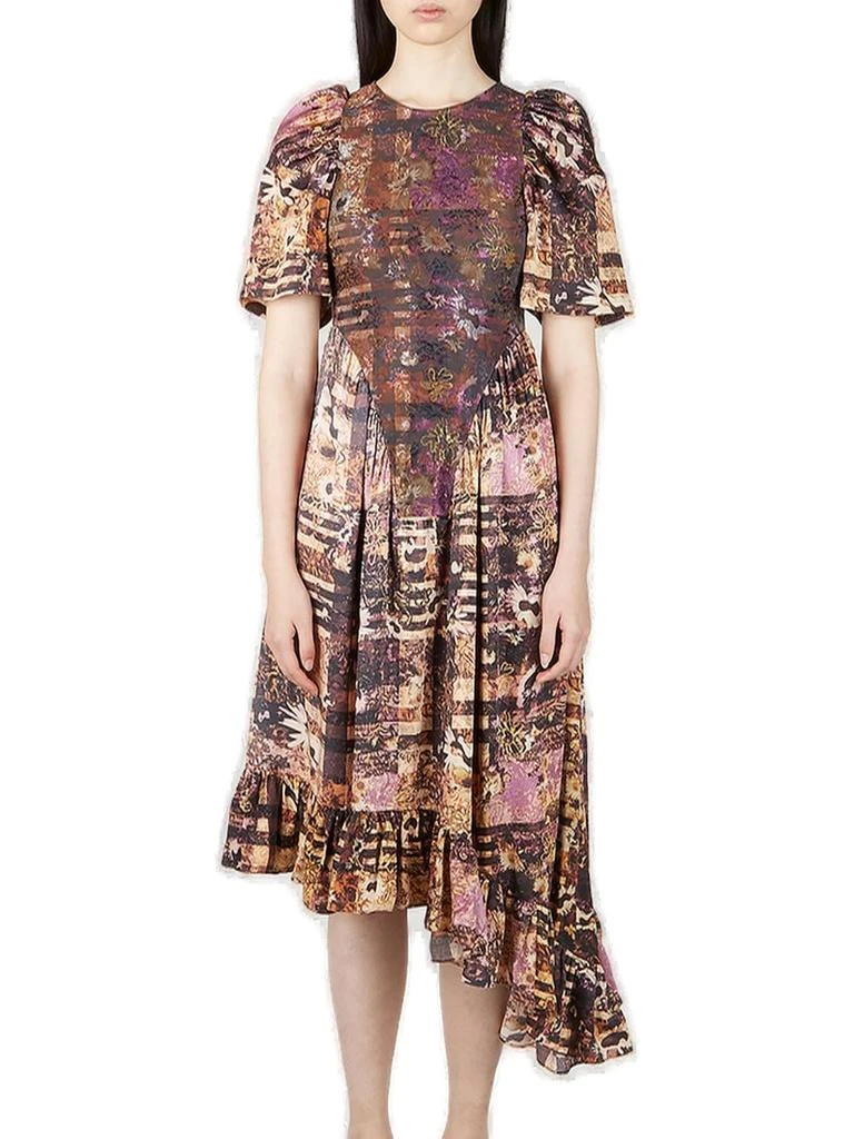 Collina Strada Collina Strada Mix-Print Asymmetric Ruffled Midi Dress 1