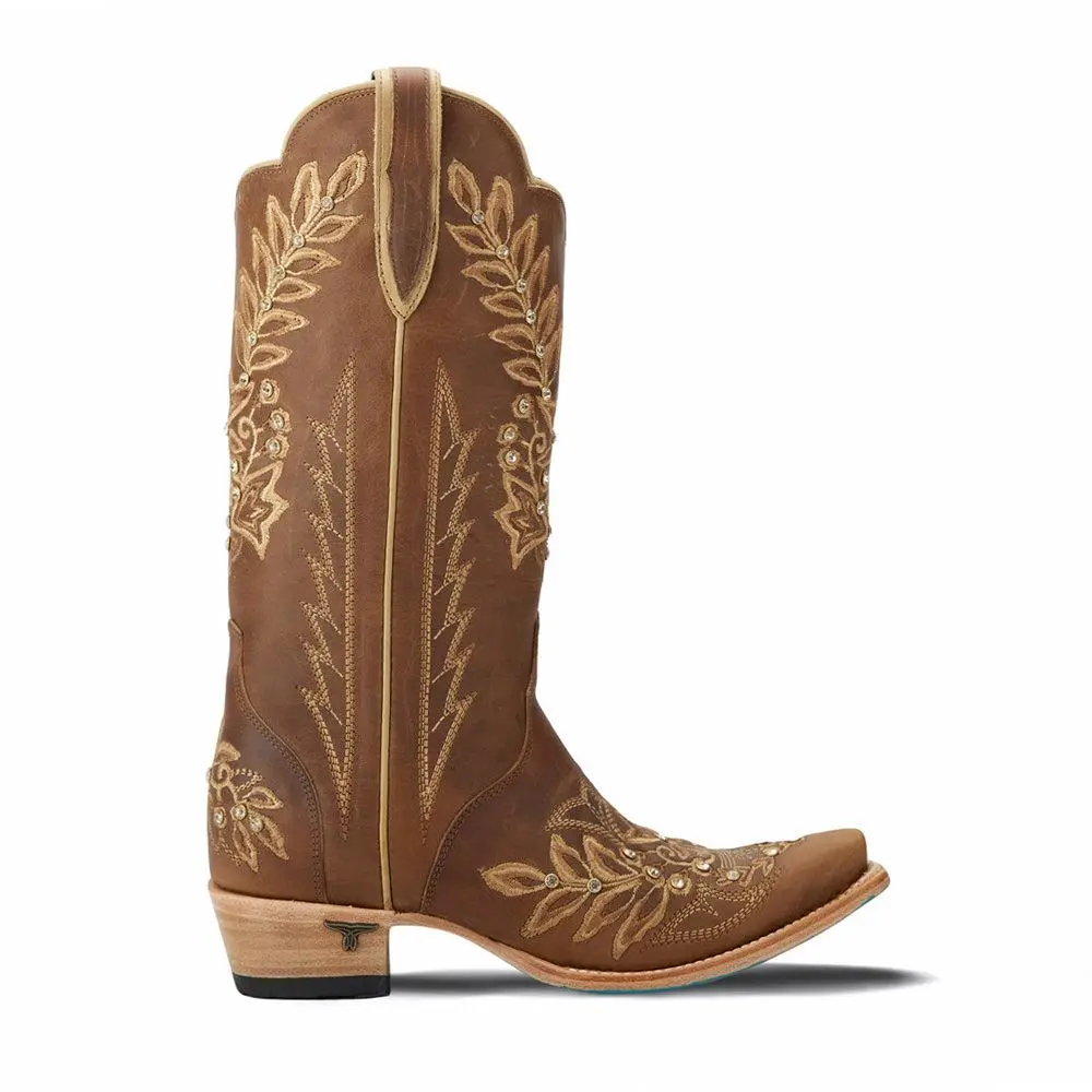 LANE Destiny Embroidered Studded Snip Toe Boot