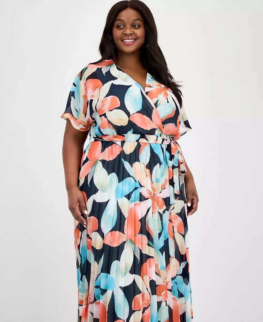 Sandra Darren Plus Size V-Neck Belted Pleated Maxi Dress 2