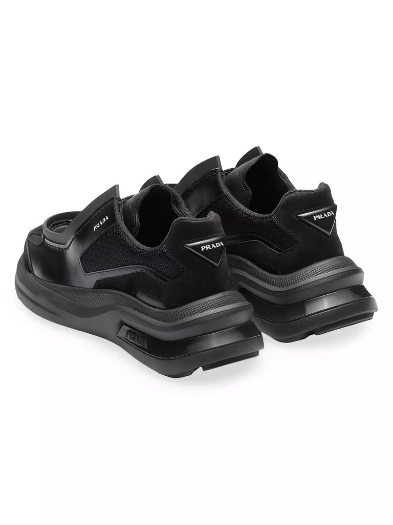 Prada Systeme Brushed Leather Sneakers with Bike Fabric 4
