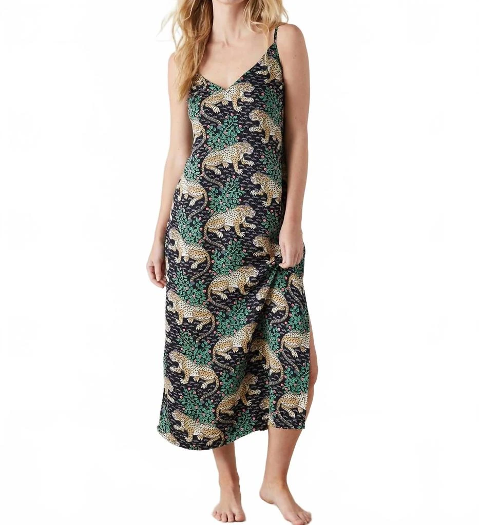 Printfresh Eco Satin Chic To Sleep Nightie Dress In Bagheera Ink