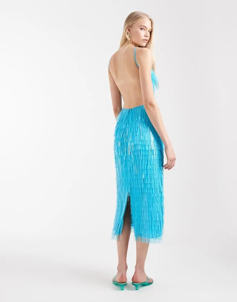 ASOS ASOS DESIGN all over shard sequin midi dress in bright blue 2