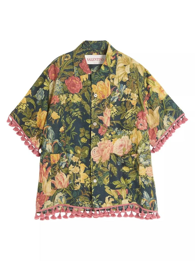 Valentino Linen Bowling Shirt with Apres L'hiver Print 1
