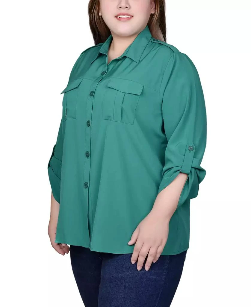 NY Collection Plus Size 3/4 Sleeve Roll Tab Blouse 4