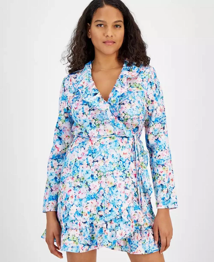 Bar III Petite Floral-Print Ruffled Tie-Waist Wrap Dress, Created for Macy's 4