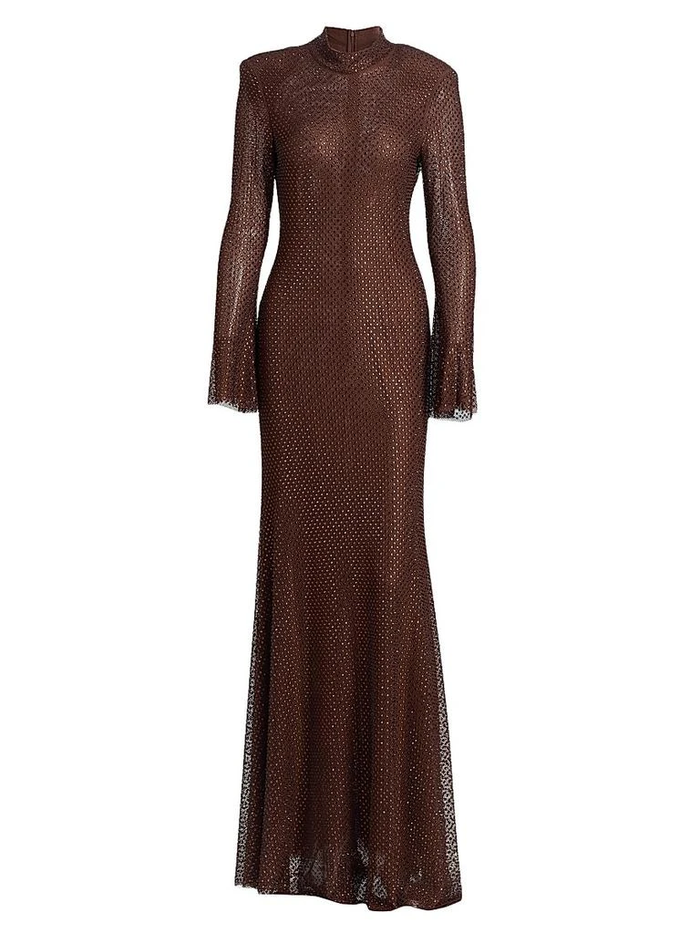 Self-portrait Women's Embellished Mesh Long-Sleeve Gown - Brown - Size 4