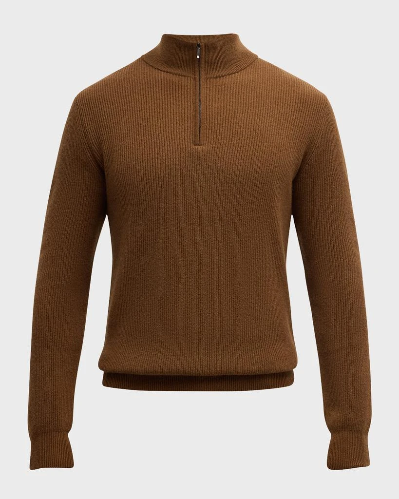 Neiman Marcus Men's Ribbed Quarter-Zip Sweater 1