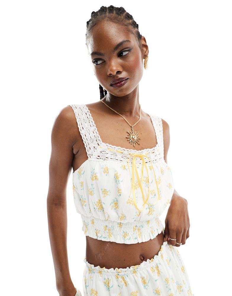 Kiss The Sky Kiss The Sky yellow floral crop top with lace detail co-ord