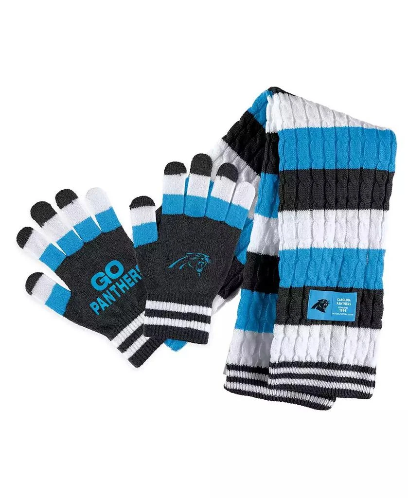 WEAR by Erin Andrews Women's Carolina Panthers Striped Scarf and Gloves Set 1