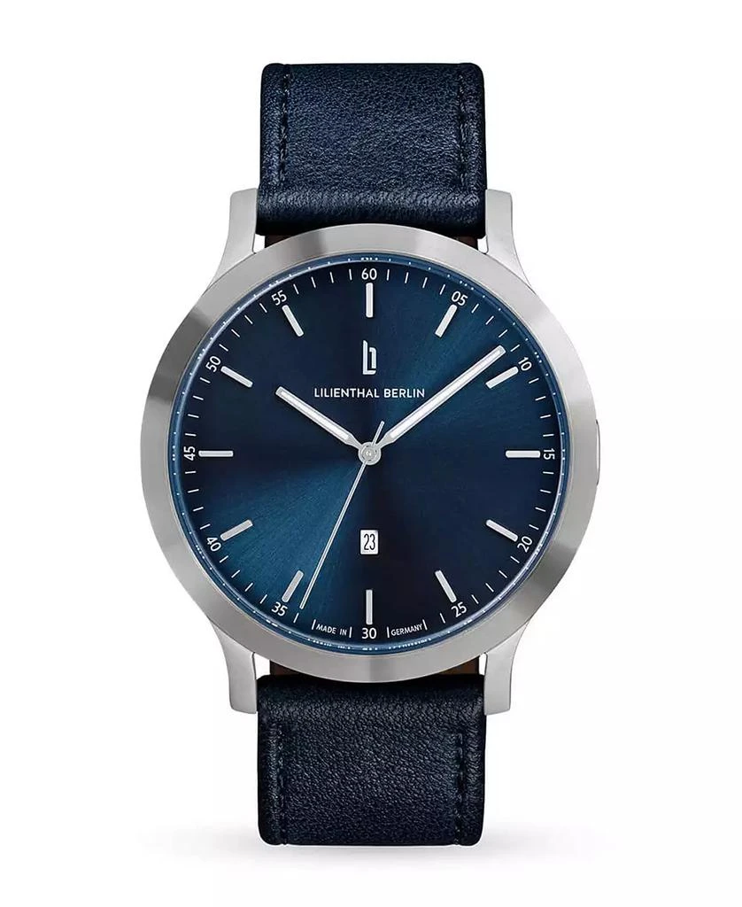 Lilienthal Berlin Unisex Huxley Silver Blue Navy Blue Leather Watch 1