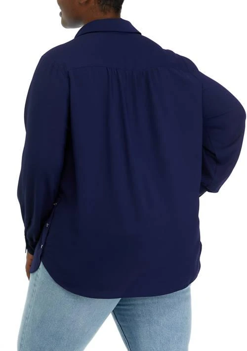JONES NEW YORK New York Plus Size Long Sleeve Shirttail Side Button Popover Tunic Top 2
