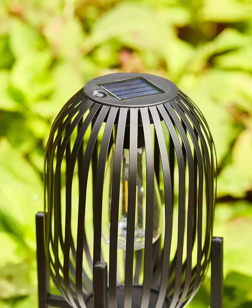 Glitzhome 14.25" H Slim-Shaped Metal Stripes Solar Powered Edison Bulb Slim Outdoor Lantern with Stand 9