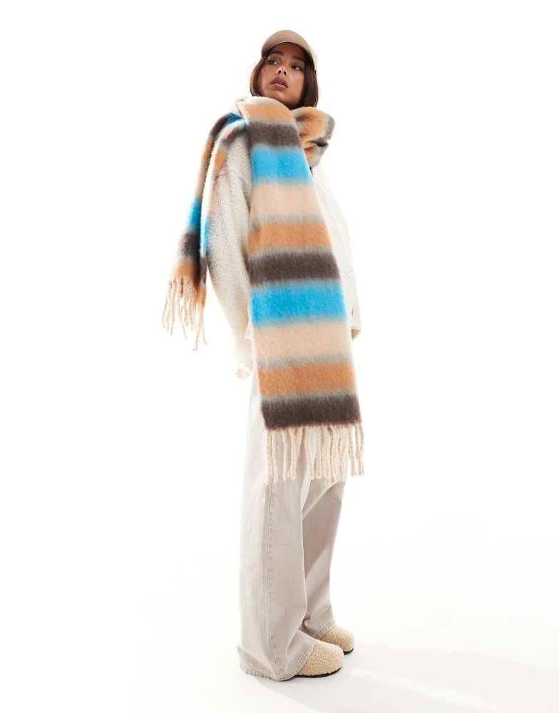 ASOS ASOS DESIGN scarf with brushed stripe design in blue and orange design 4