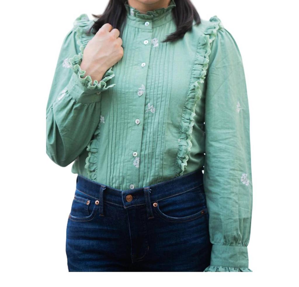 All In The Detail Juliana Lace & Embroidered Blouse In Green