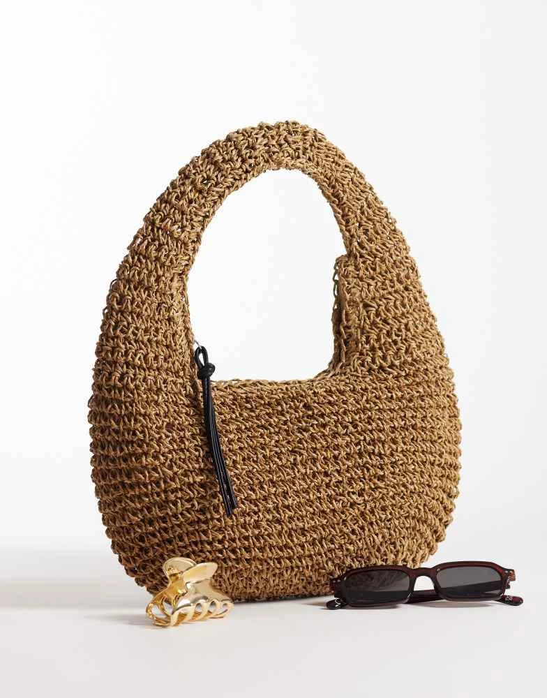 ASOS ASOS DESIGN straw hand crochet scoop shoulder bag in natural 2