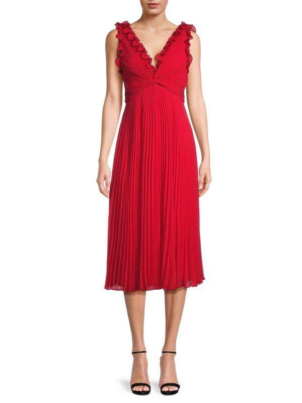 UNGARO Alessandra Pleated V-Neck Midi-Dress 1