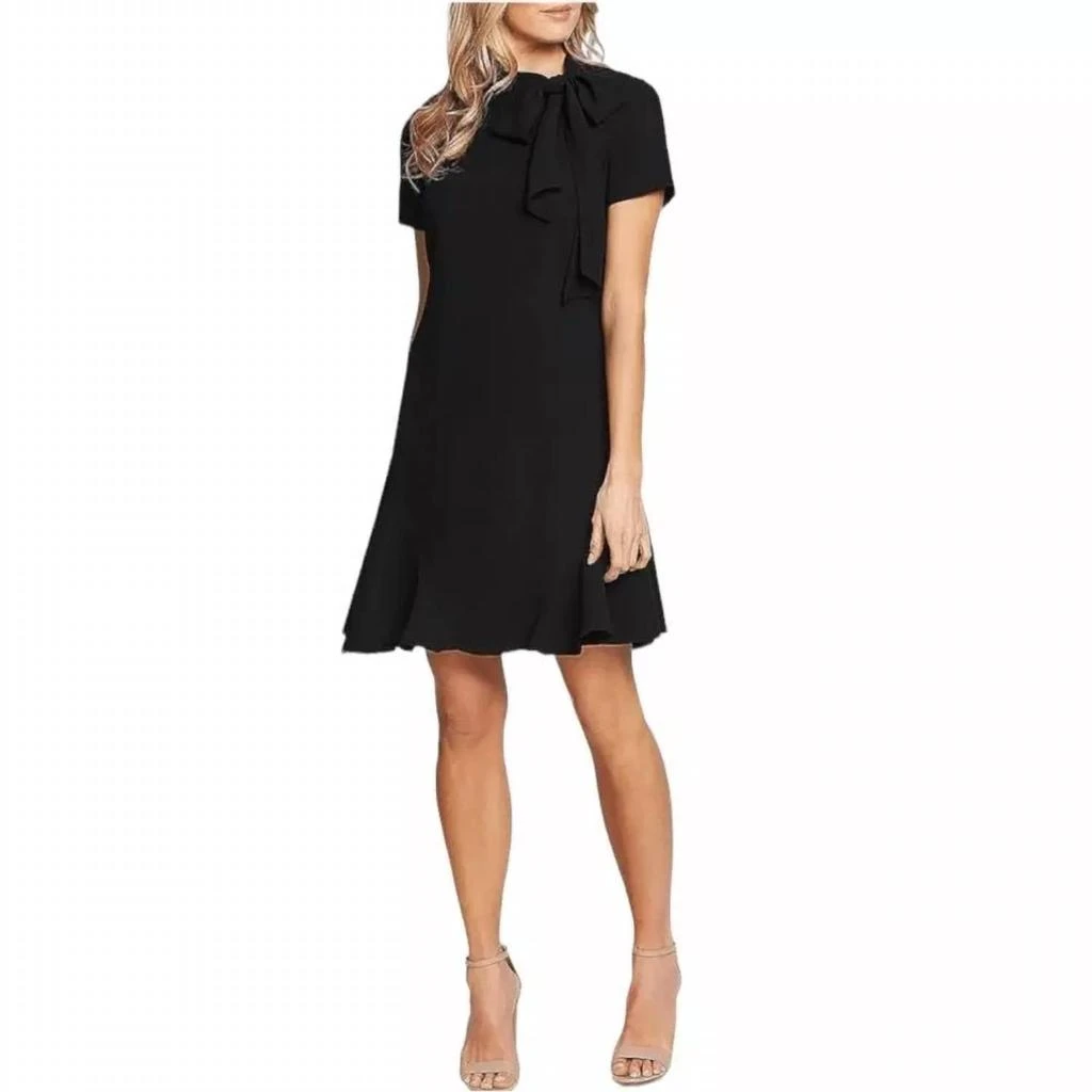 CeCe Tie Neck Short Sleeve Dress In Black 1