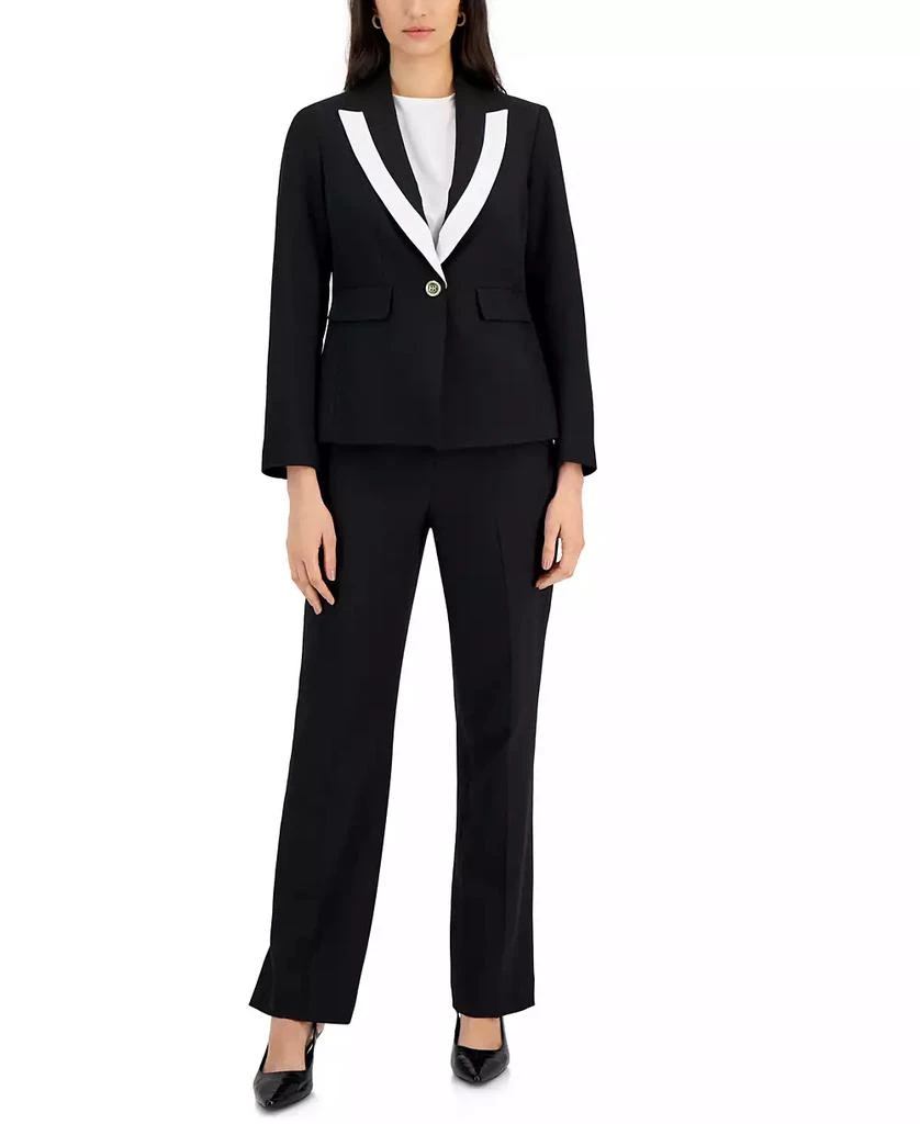 Le Suit Women's Contrast-Trim Peak-Lapel Pantsuit, Regular and Petite 4