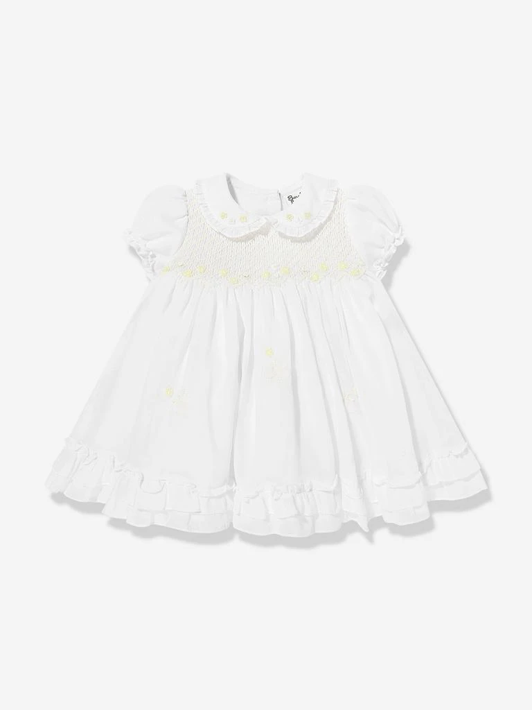 Sarah Louise Baby Girls Smocked Dress in White 1