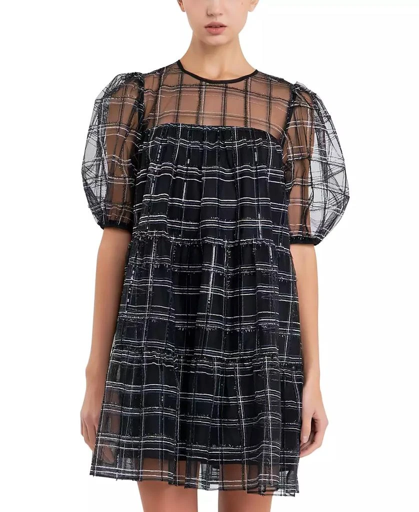 English Factory Women's Sequin-Trim Embroidered Mesh Puff-Sleeve Shift Dress 1