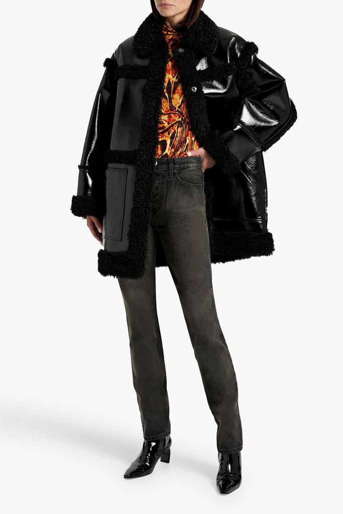 STAND STUDIO Elsie faux shearling-trimmed vinyl coat