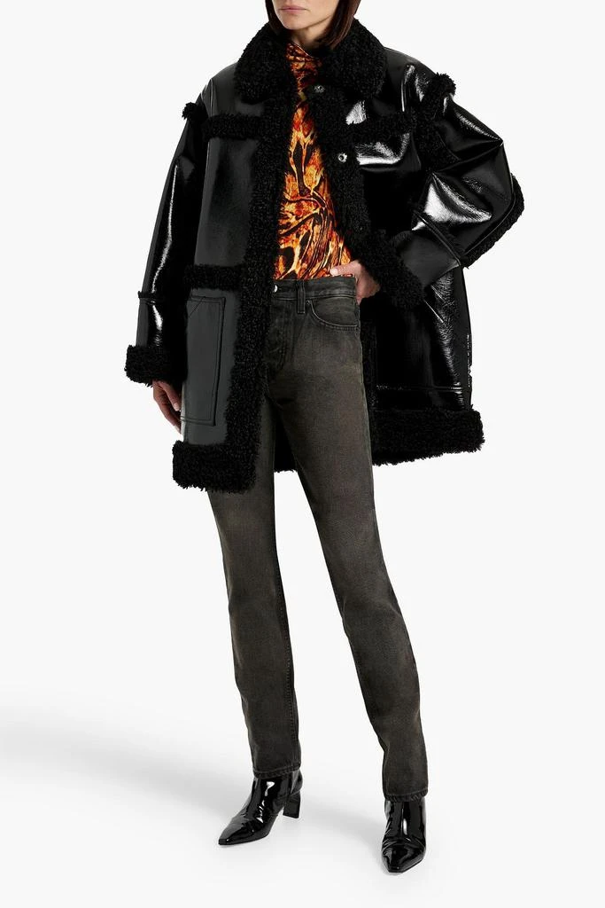 STAND STUDIO Elsie faux shearling-trimmed vinyl coat 2