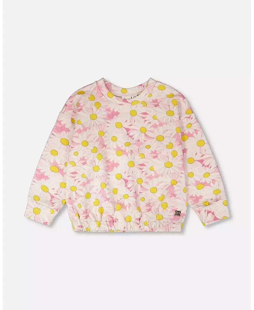 Deux par Deux Toddler Girls French Terry Sweatshirt Pink Printed Daisies