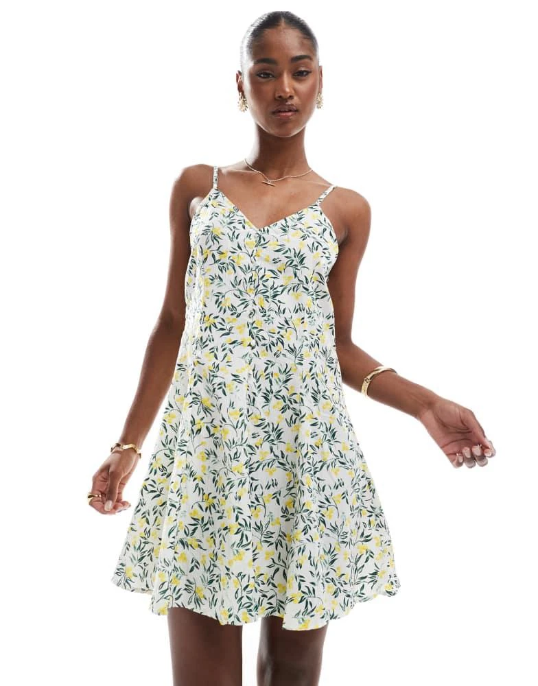 ONLY ONLY cami mini dress with tie back detail in lemon print - Dresses &  Skirts - BeyondStyle