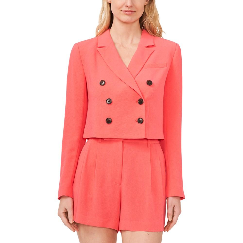 CeCe Women's Solid Double Breasted Notched Collar Cropped Blazer