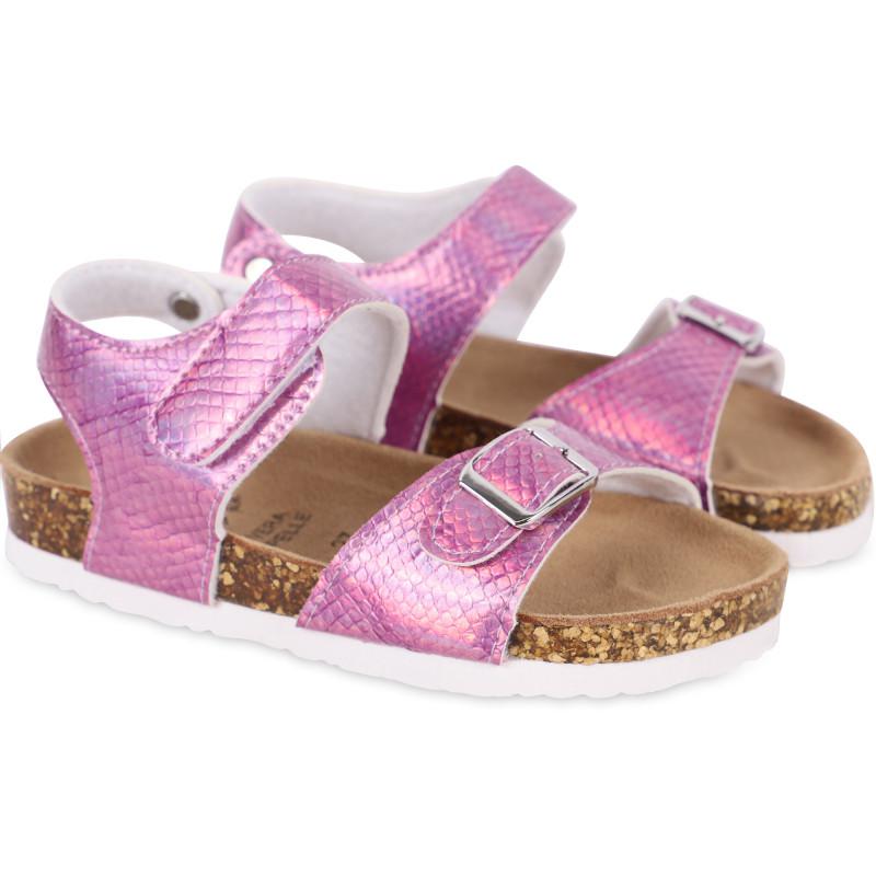 COLORS OF CALIFORNIA Shiny snakeskin imitation sandals in pink
