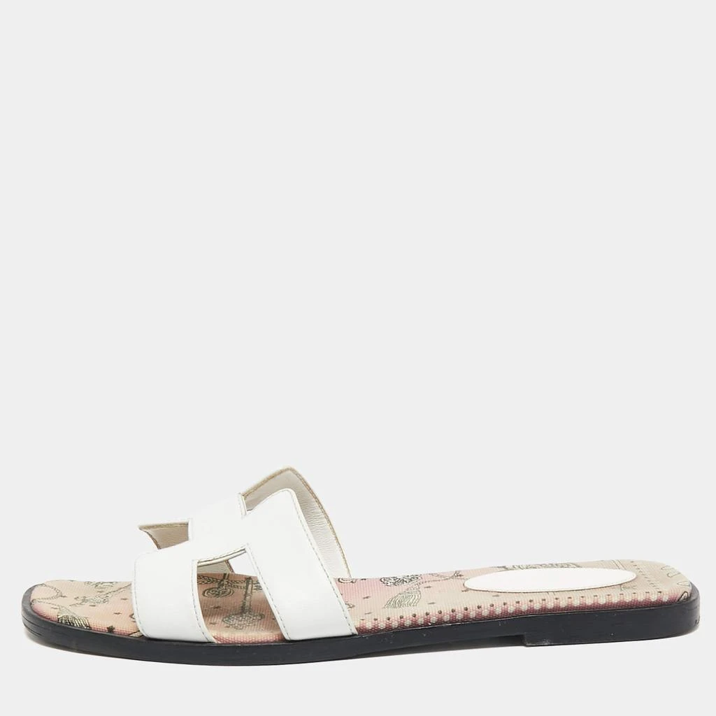 Hermes Hermes White Leather Oran Slide Sandals Size 38.5 1