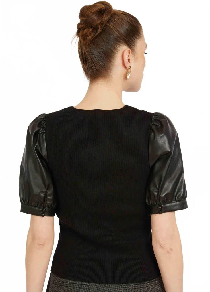 CABALLERO Andrea With Vegan Leather Sleeves Top In Black 2