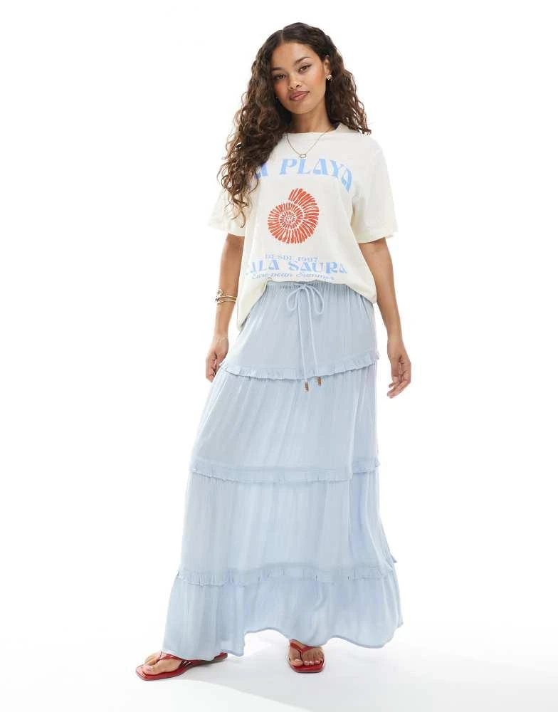 Miss Selfridge Miss Selfridge Petite tiered cheesecloth maxi skirt in light blue 1
