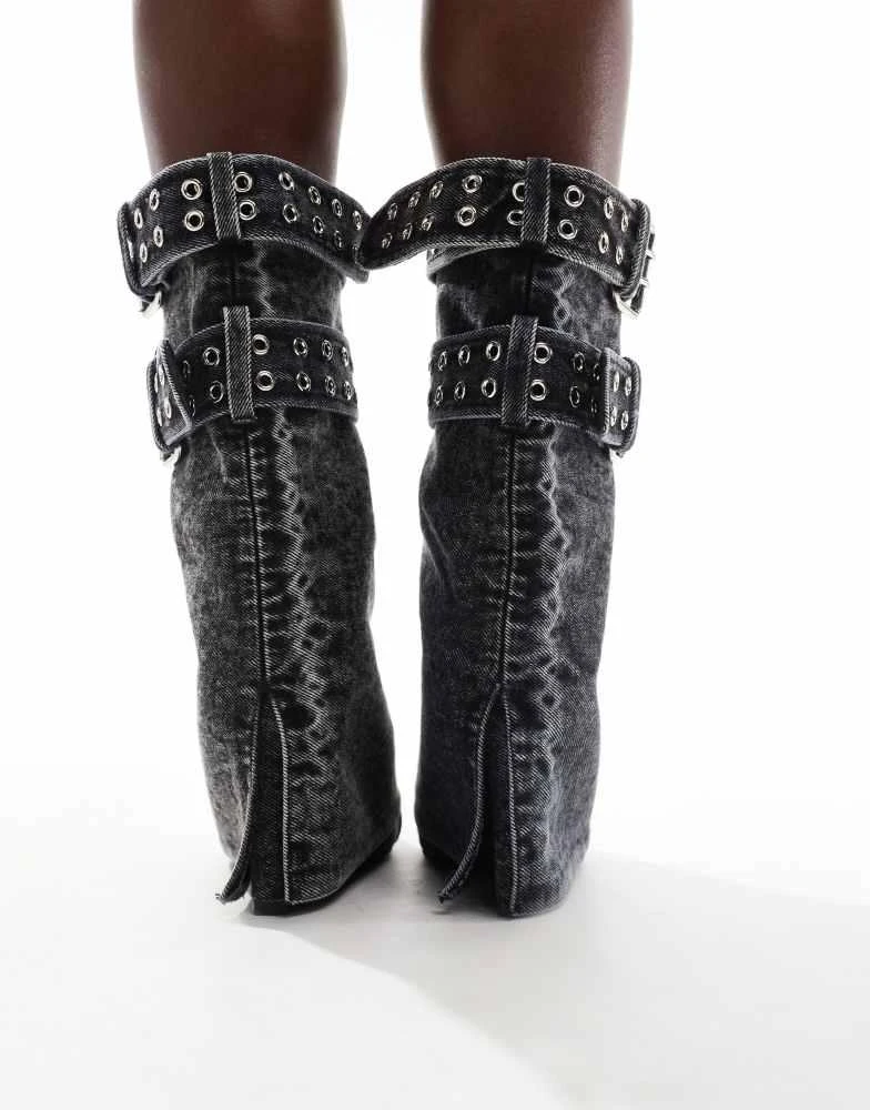 AZALEA WANG Azalea Wang Qistina buckle foldover boots in black denim 3