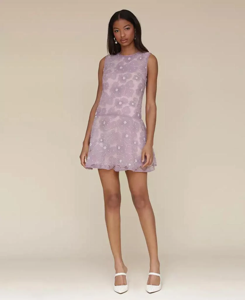 Avec Les Filles Women's Drop-Waist Beaded Floral Flounce Mini Dress 1