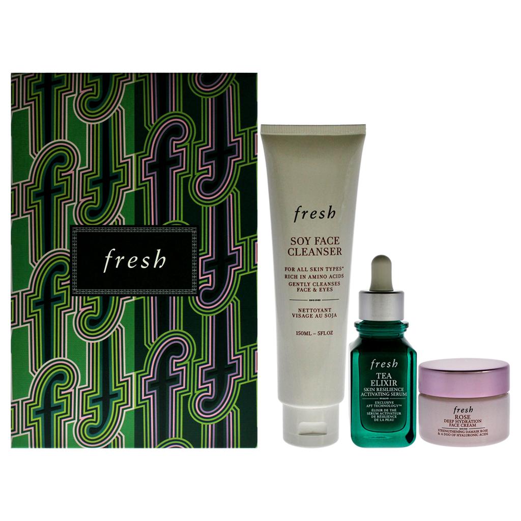 Fresh Resilient Hidrated Skin Trio by  for Women - 3 Pc 5oz Soy Face Cleanser, 1oz Elixir Skin Resilience Activating Serum - Tea, 0.5oz Deep Hidration Face Cream - Rose