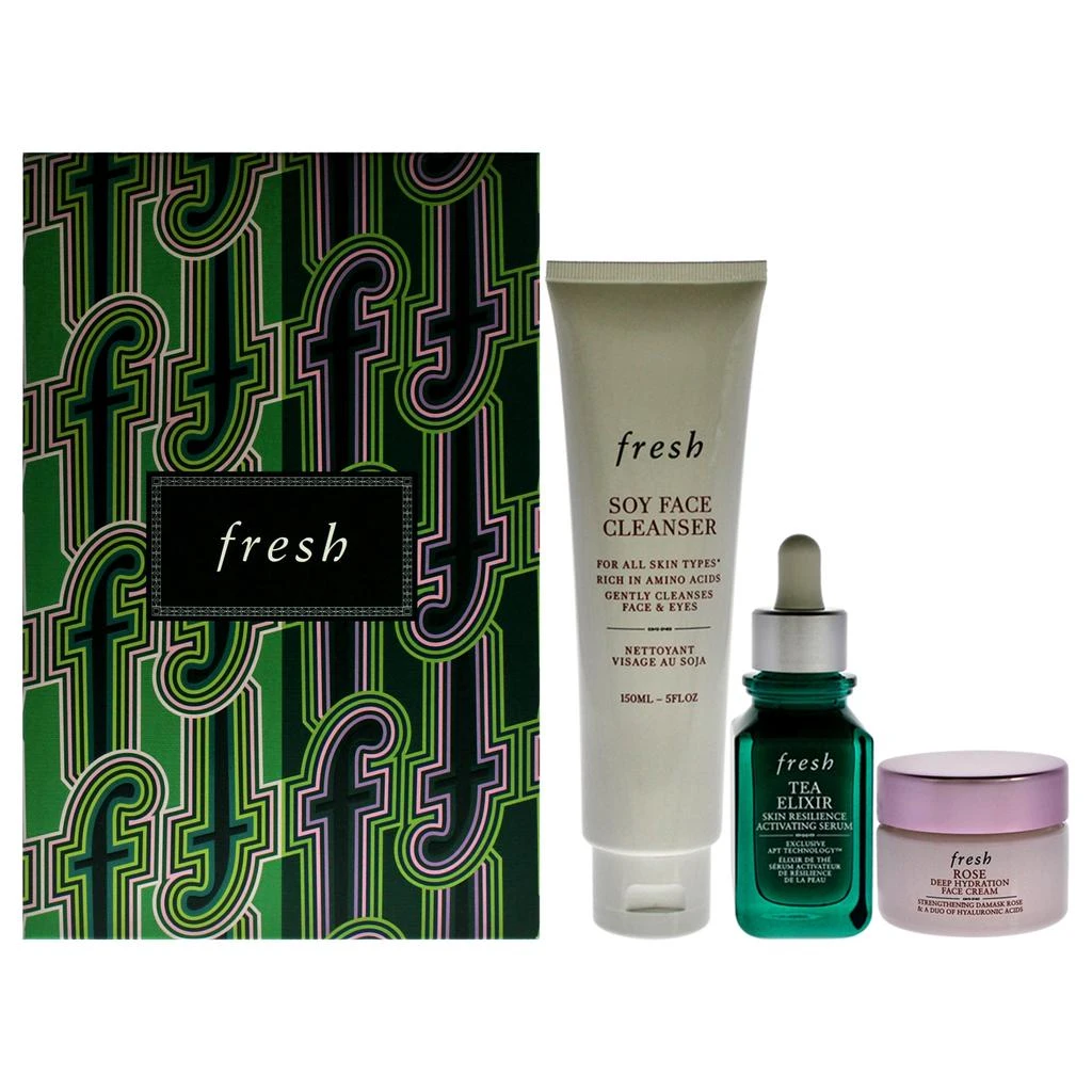 Fresh Resilient Hidrated Skin Trio by  for Women - 3 Pc 5oz Soy Face Cleanser, 1oz Elixir Skin Resilience Activating Serum - Tea, 0.5oz Deep Hidration Face Cream - Rose 1