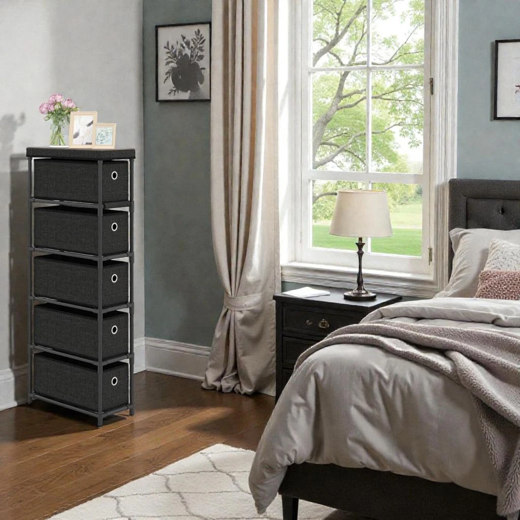 Hivvago Vertical 5-Drawer Storage Chest with Narrow Profile and Metal Frame